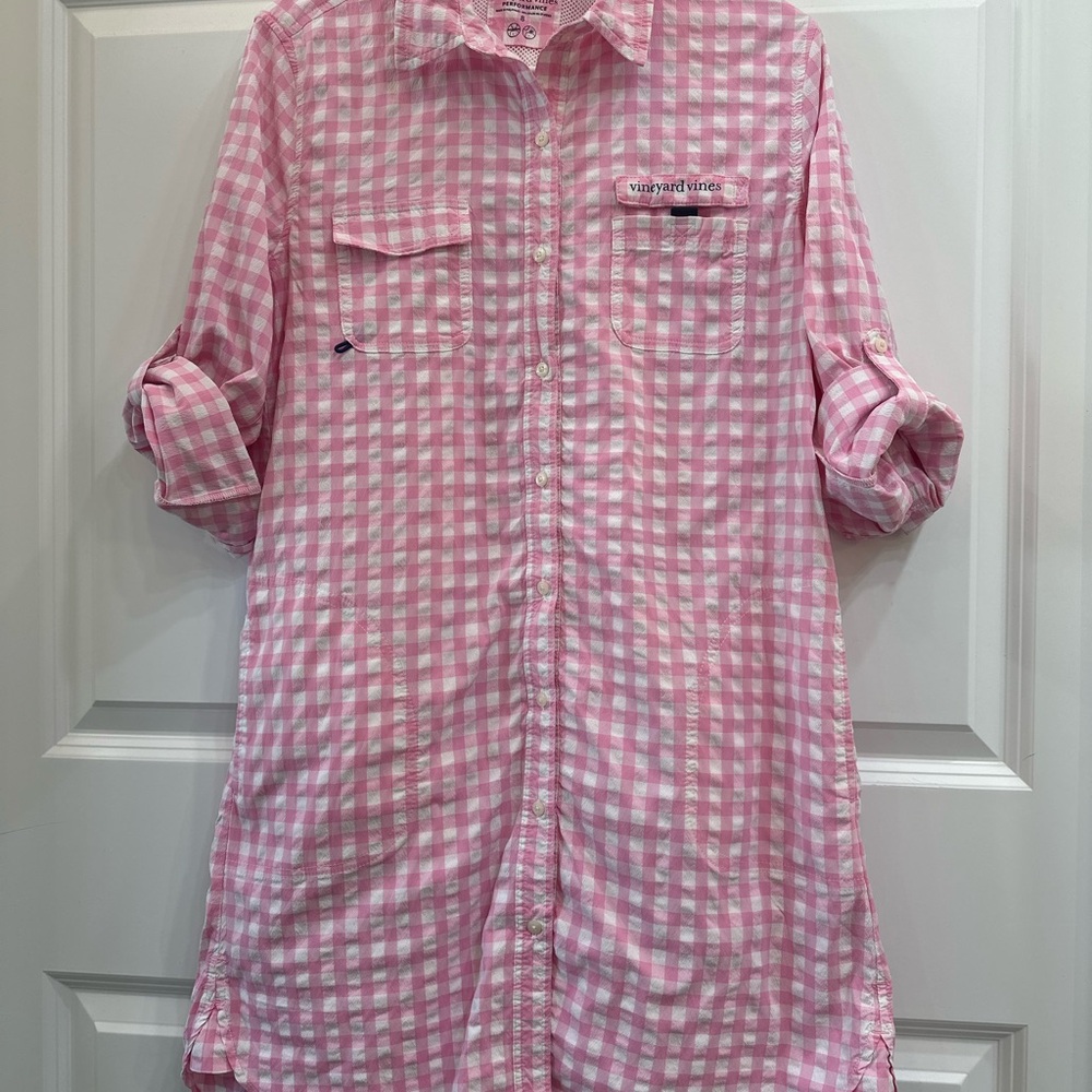 Vineyard Vines Pink Gingham Button Down Cover Up